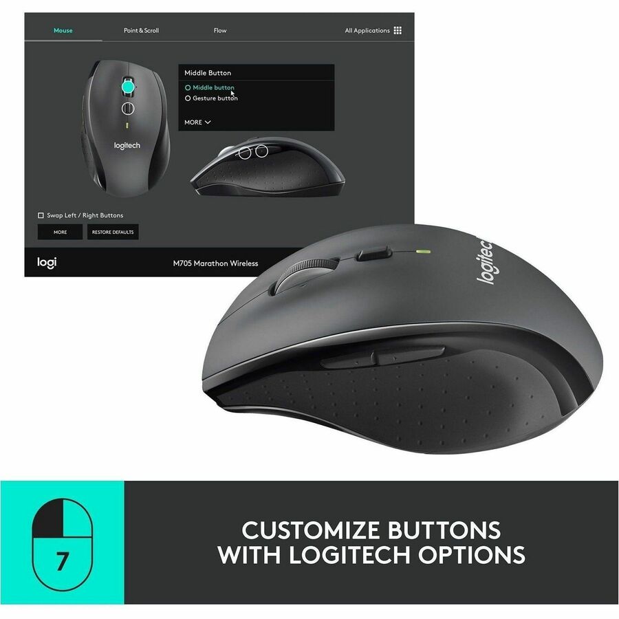 Laser - Wireless - 32.81 ft - 2.40 GHz - Silver - USB - 1000 dpi - Scroll Wheel - 8 Button(s) - Right-handed - 2 x AA Battery Supported - 1 Each