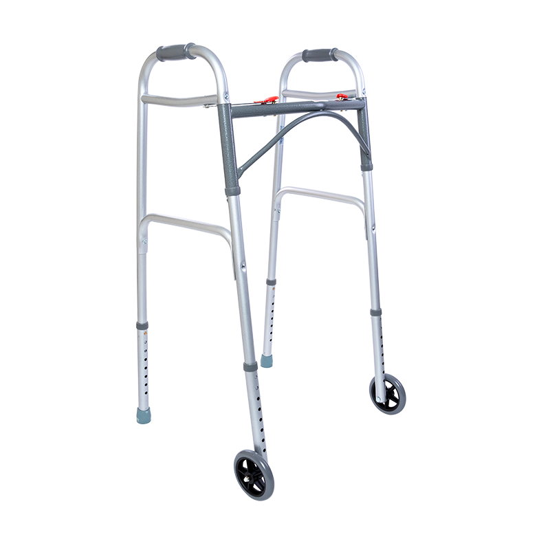 Steel Button Folding Walker with Wheels, Adult, 32"-39", 5" wheels, 1pc/cs