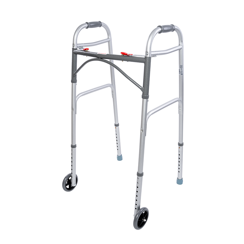 Steel Button Folding Walker with Wheels, Adult, 32"-39", 5" wheels, 1pc/bx, 4bx/cs