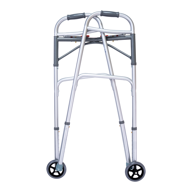 Steel Button Folding Walker with Wheels, Adult, 32"-39", 5" wheels, 1pc/cs