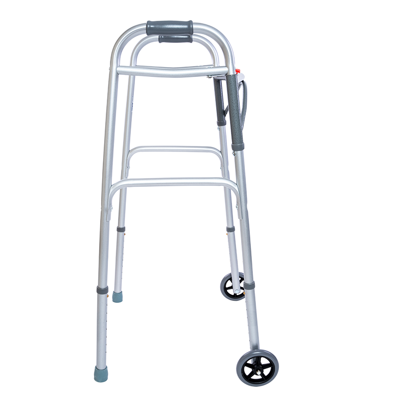 Steel Button Folding Walker with Wheels, Adult, 32"-39", 5" wheels, 1pc/cs