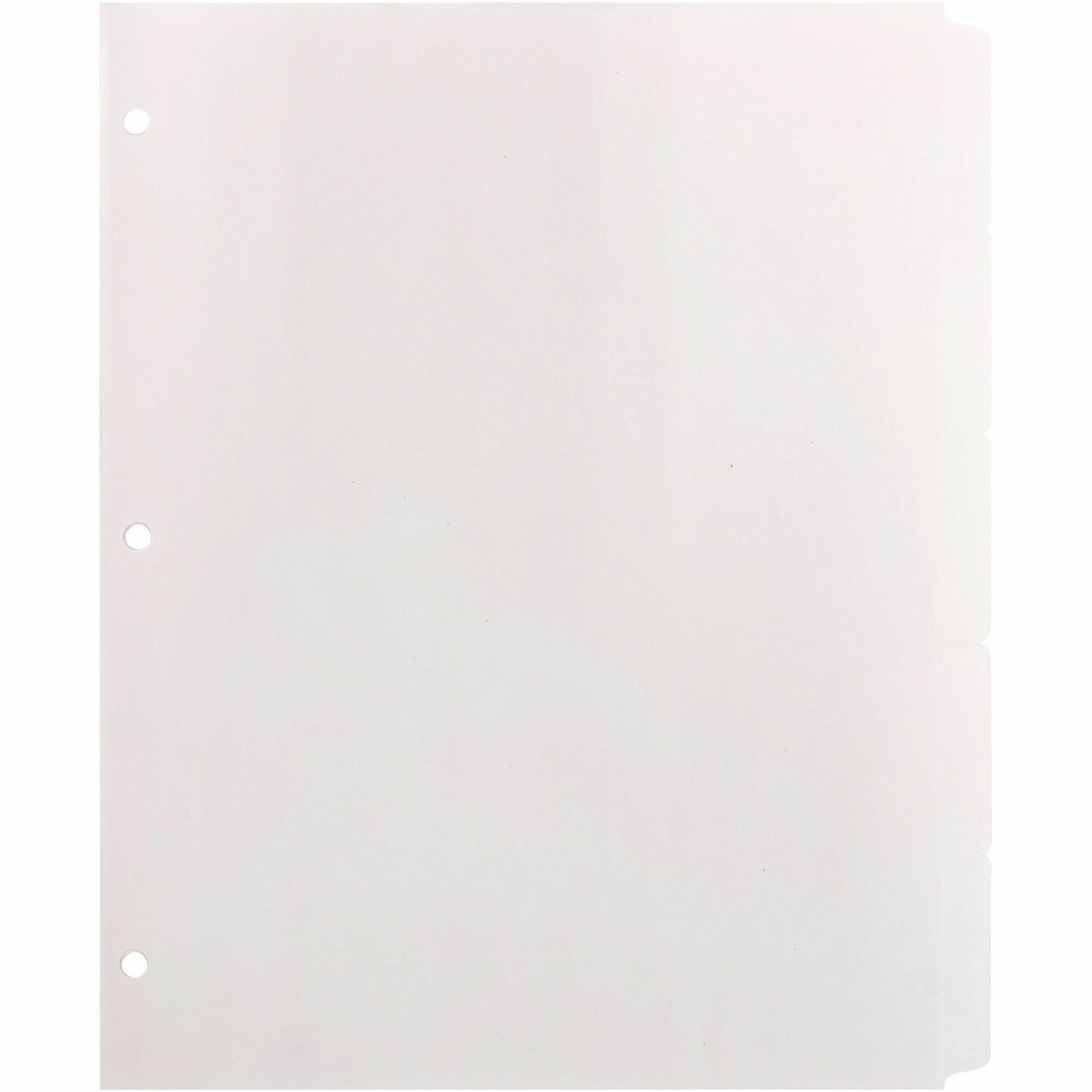 Business Source Reinforced Hole Punched Indexes - 5 Write-on Tab(s) - 5 Tab(s)/Set - 3 Hole Punched - White Divider - 100% Recycled - Non-laminated, Mylar Reinforcement - 1 Box
