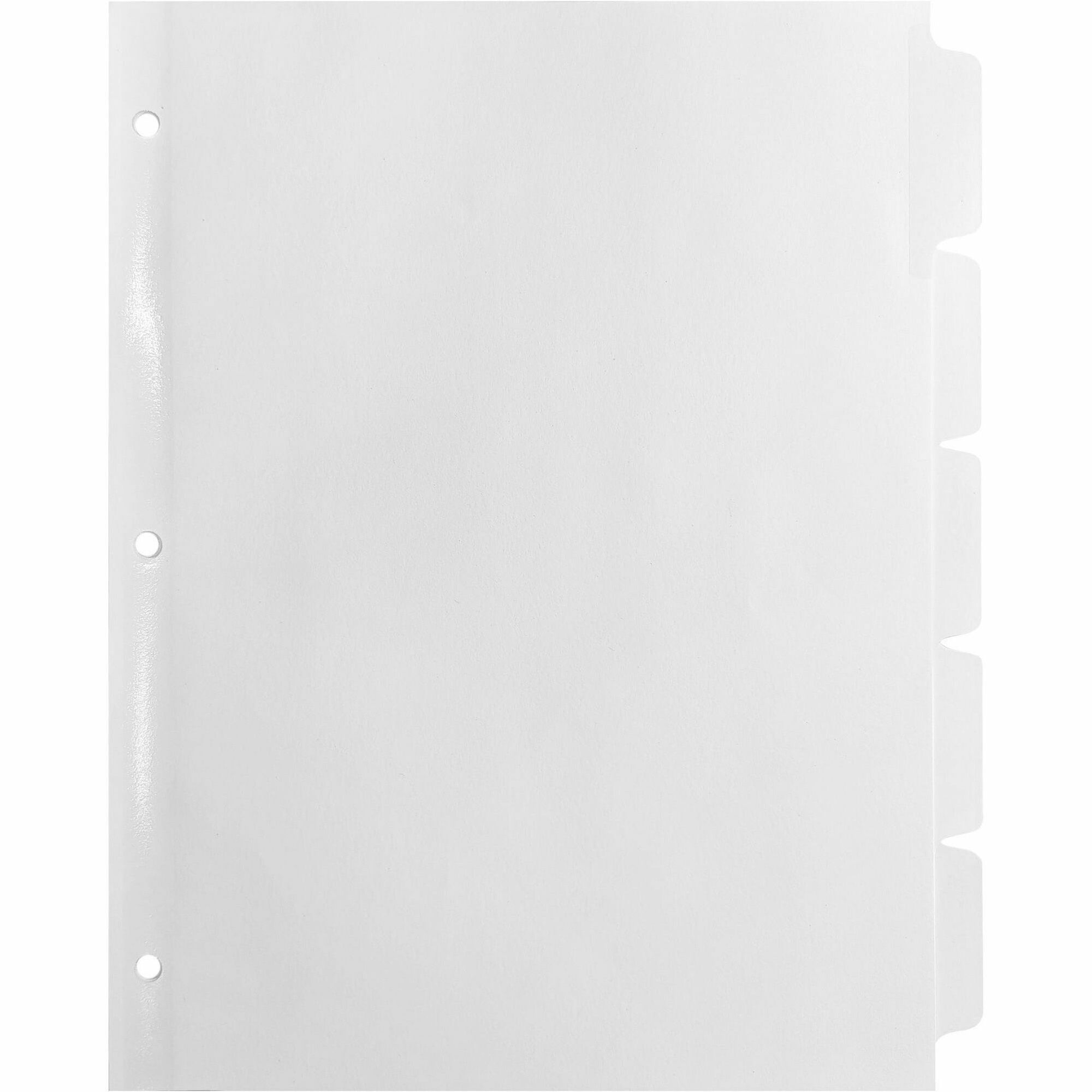 Business Source Punched Laser Index Dividers - 5 Blank Tab(s) - 5 Tab(s)/Set - 8.5" Divider Width x 11" Divider Length - Letter - 3 Hole Punched - White Paper Divider - White Tab(s) - 100% Recycled - Mylar Reinforcement, Reinforced, Punched - 1 Box