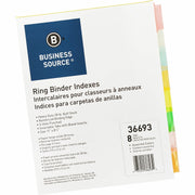 Business Source Insertable Tab Ring Binder Indexes - 8 Blank Tab(s) - 1.50" Tab Width - 8.5" Divider Width x 11" Divider Length - Letter - 3 Hole Punched - Multicolor Tab(s) - Tear Resistant, Punched, Insertable, Reinforced Edges - 1 Set