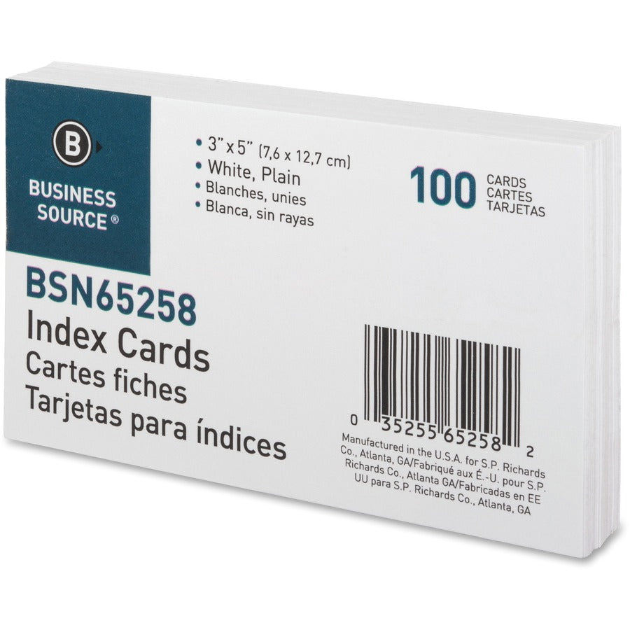 Business Source Plain Index Cards - 5" Width x 3" Length - 100 / Pack