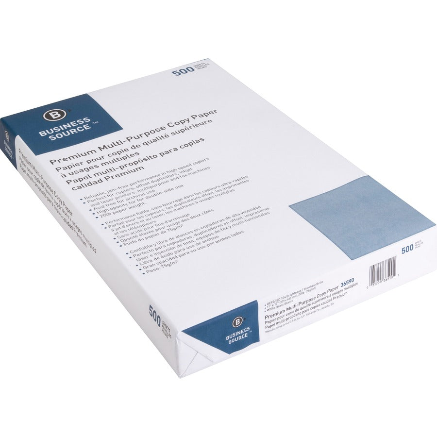 Business Source Premium Multipurpose Copy Paper - White - 92 Brightness - Ledger/Tabloid - 11" x 17" - 20 lb Basis Weight - Acid-free - White - 500 Sheets per Ream - 5 / Carton