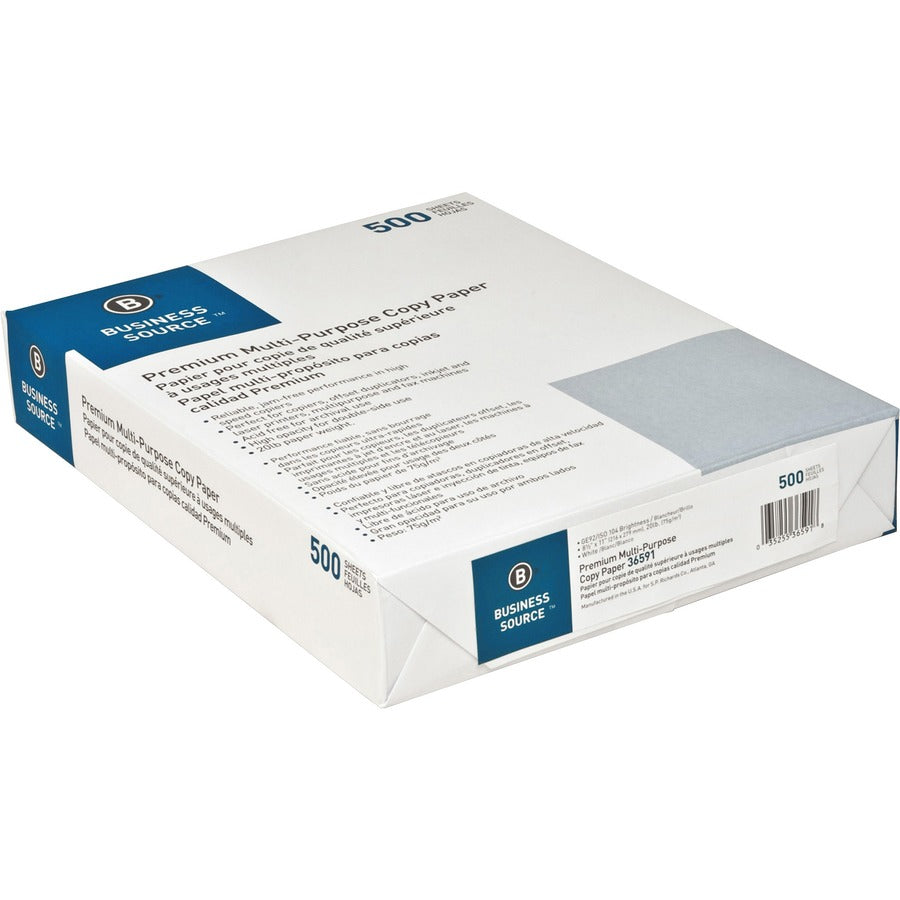 92 Brightness - Letter - 8 1/2" x 11" - 20 lb Basis Weight - Acid-free - White - 500 Sheets per Ream - 10 / Carton