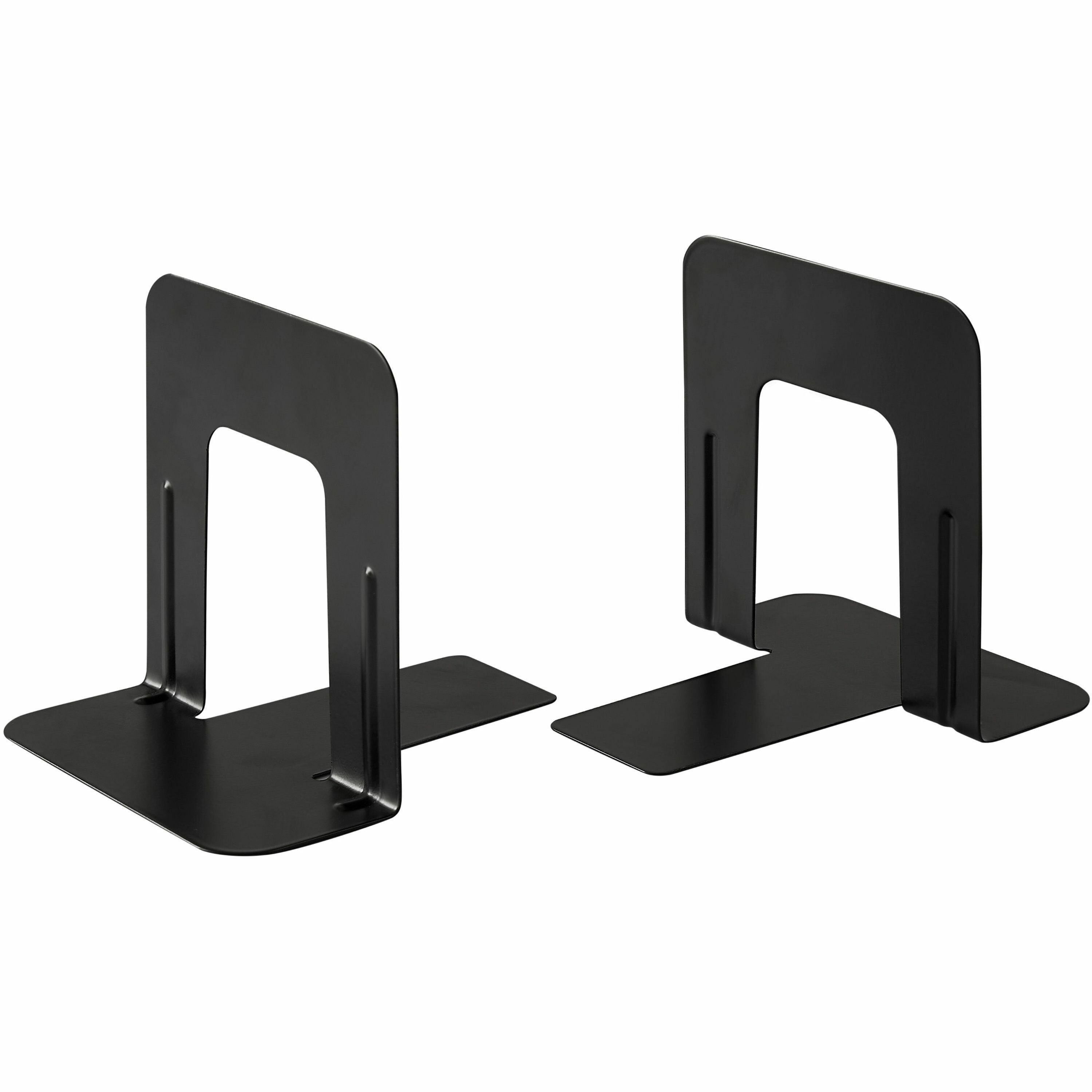 Business Source Heavy-gauge Steel Book Supports - 5.25" Height x 5" Width x 4.75" Depth - Desktop - Non-skid Base, Scratch Resistant, Stain Resistant - Enamel - Black - Steel - 2 / Pair