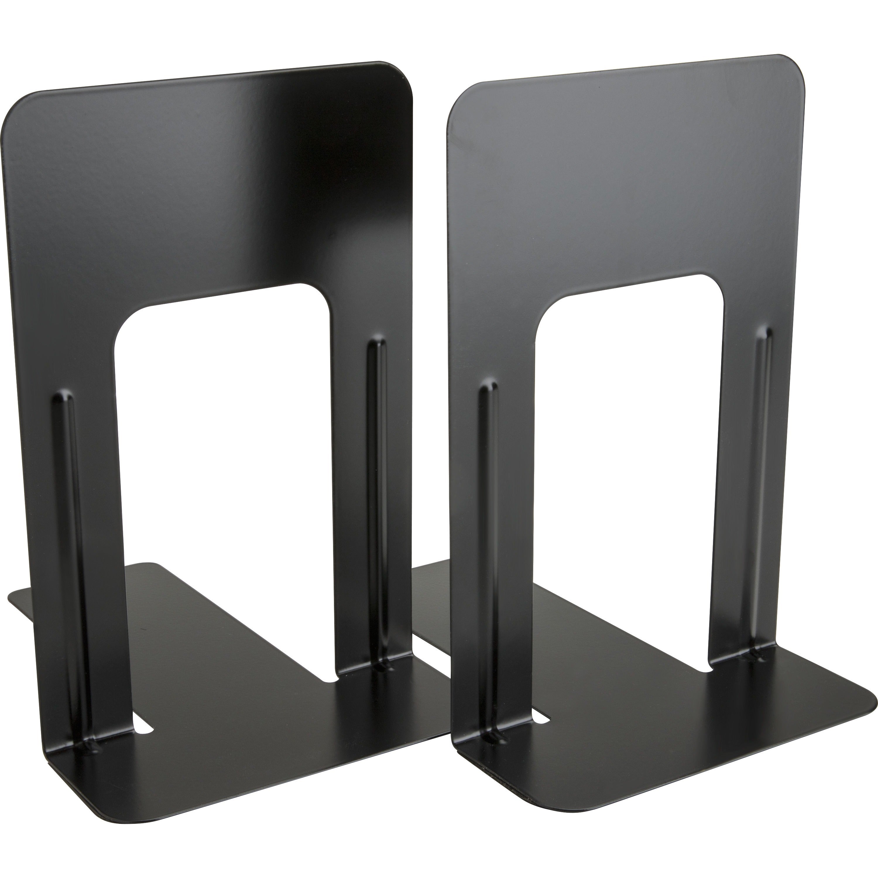 Business Source Heavy-gauge Steel Book Supports - 8.50" Height x 9" Width x 6" Depth - Desktop - Non-skid Base, Scratch Resistant, Stain Resistant - Enamel - Black - Steel - 1 Pair