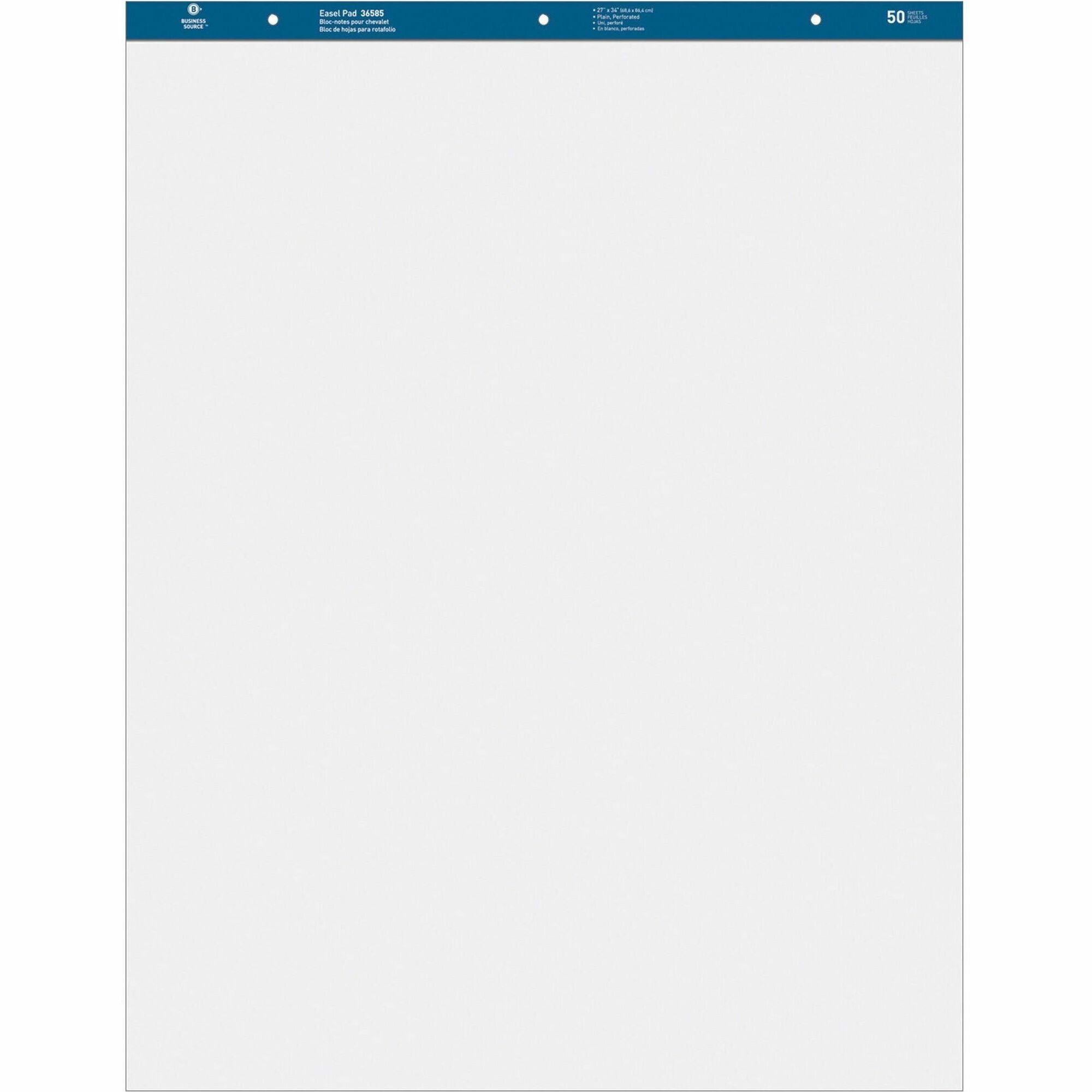 Business Source Standard Easel Pad - 50 Sheets - Plain - 15 lb Basis Weight - 27" x 34" Sheet Size - White Paper - Perforated - 2 / Carton