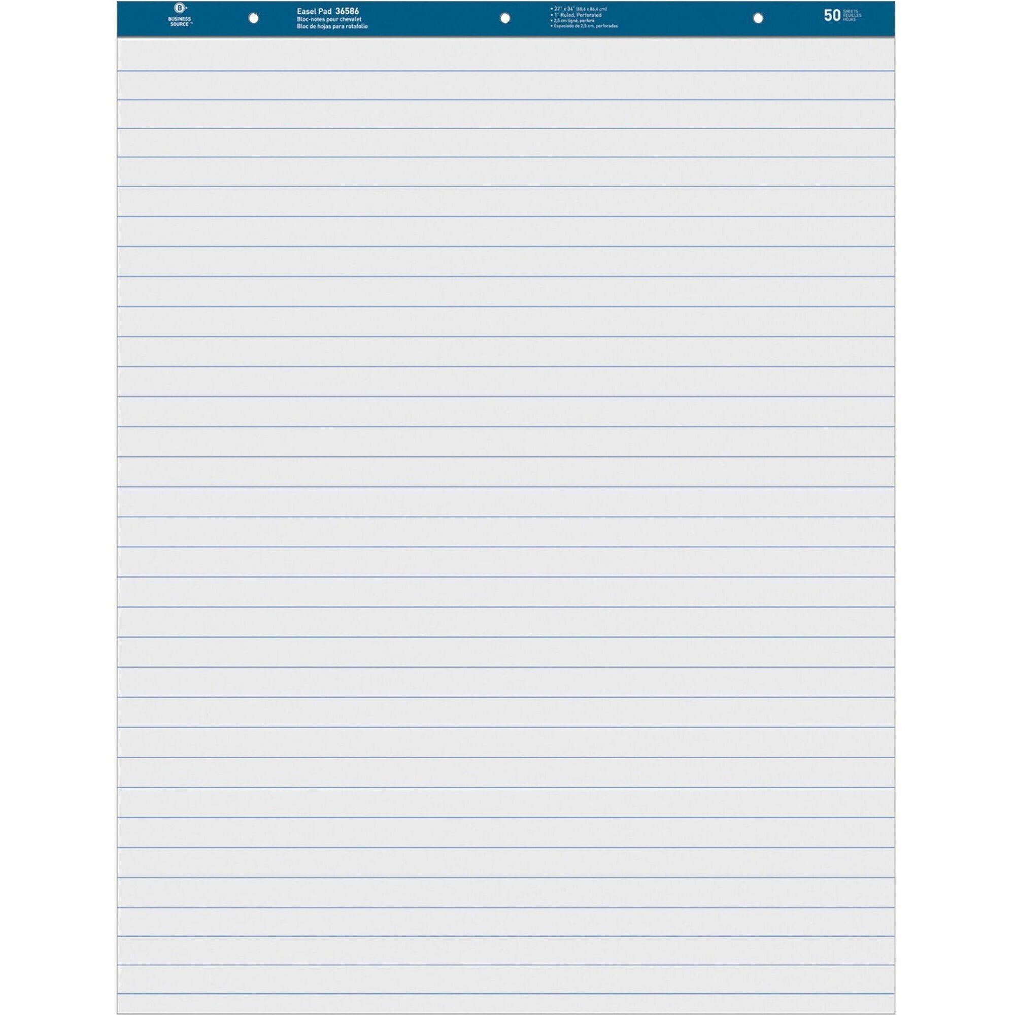 Business Source Standard Ruled Easel Pad - 50 Sheets - 15 lb Basis Weight - 27" x 34" Sheet Size - White Paper - Perforated - 4 / Carton