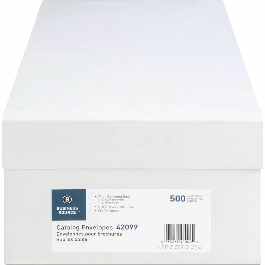 Business Source Durable Kraft Catalog Envelopes - Catalog - 6" Width x 9" Length - 24 lb - Gummed - Kraft - Kraft - 500 / Box