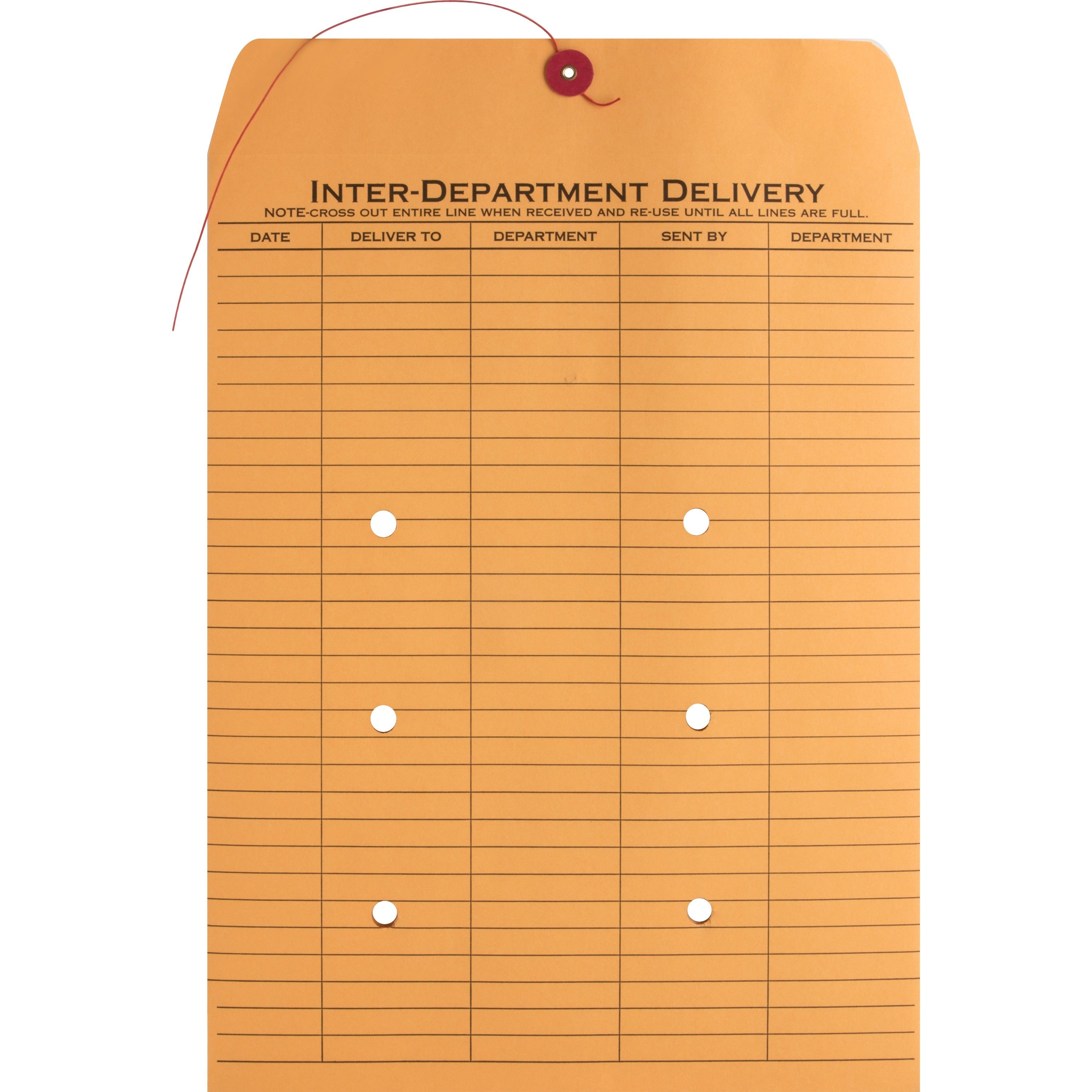 Inter-department - 10" Width x 13" Length - 28 lb - String/Button - Kraft - Kraft - 100 / Box