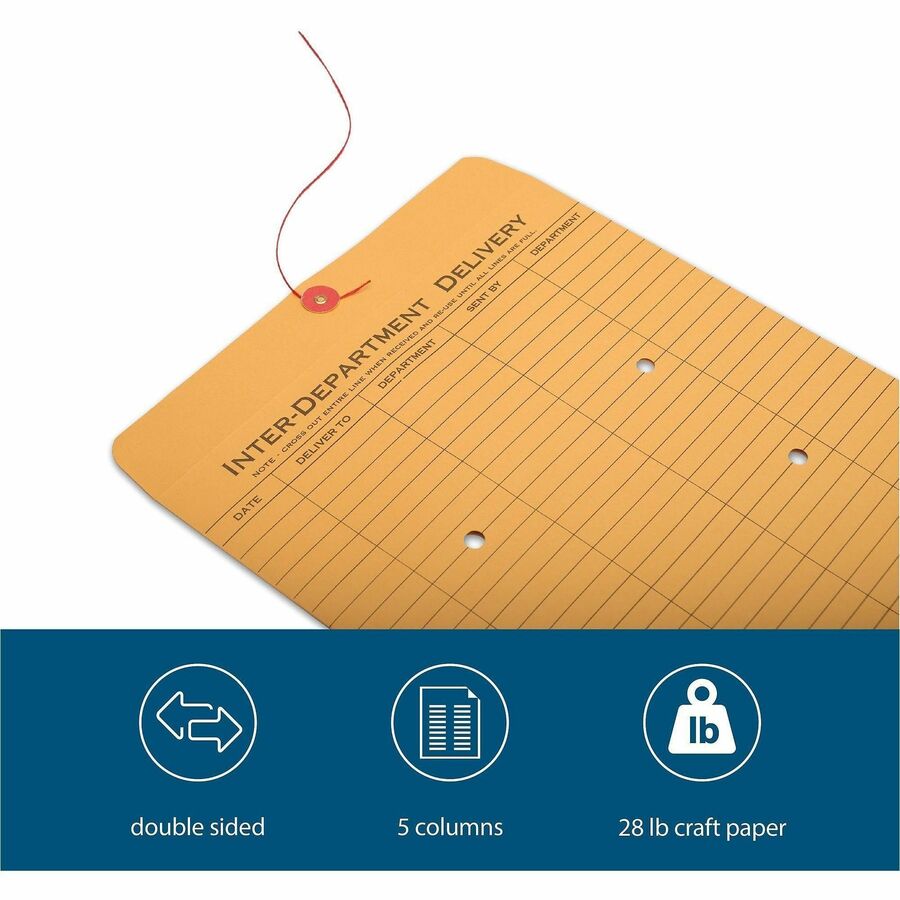 Inter-department - 10" Width x 13" Length - 28 lb - String/Button - Kraft - Kraft - 100 / Box
