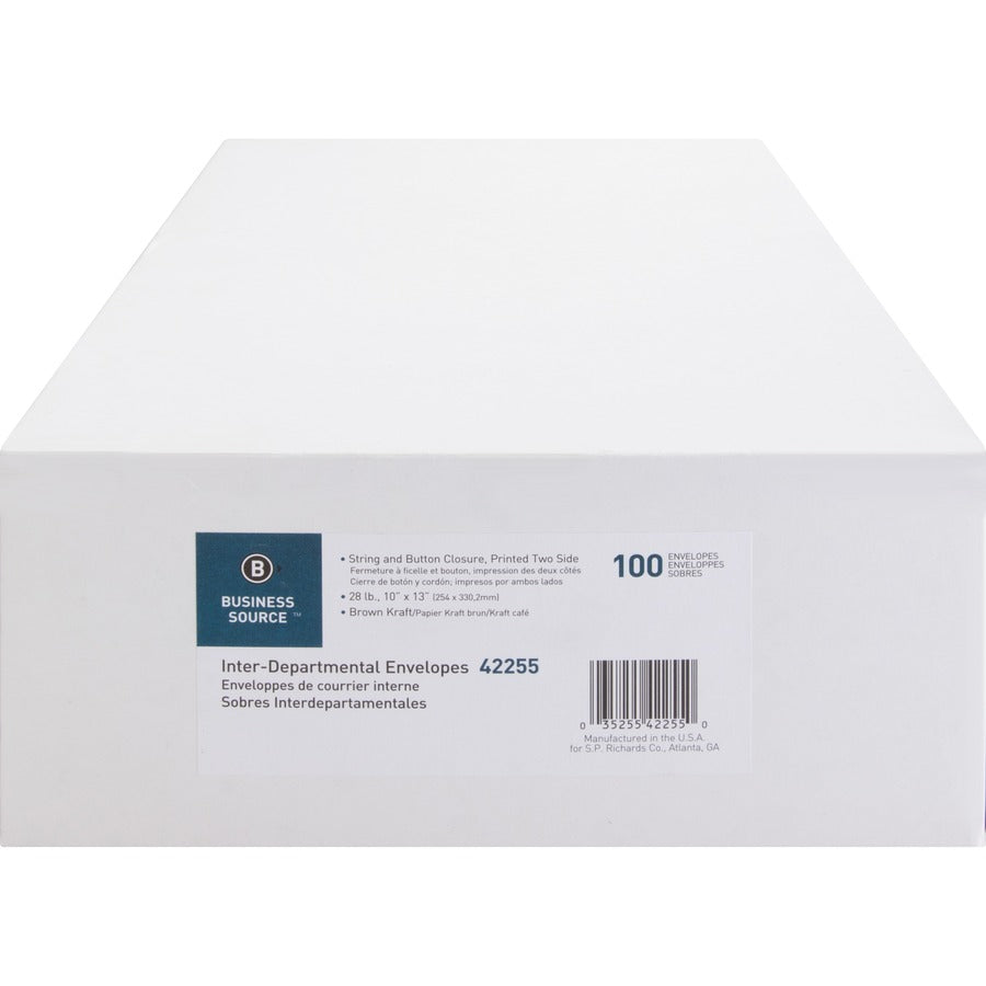 Inter-department - 10" Width x 13" Length - 28 lb - String/Button - Kraft - Kraft - 100 / Box