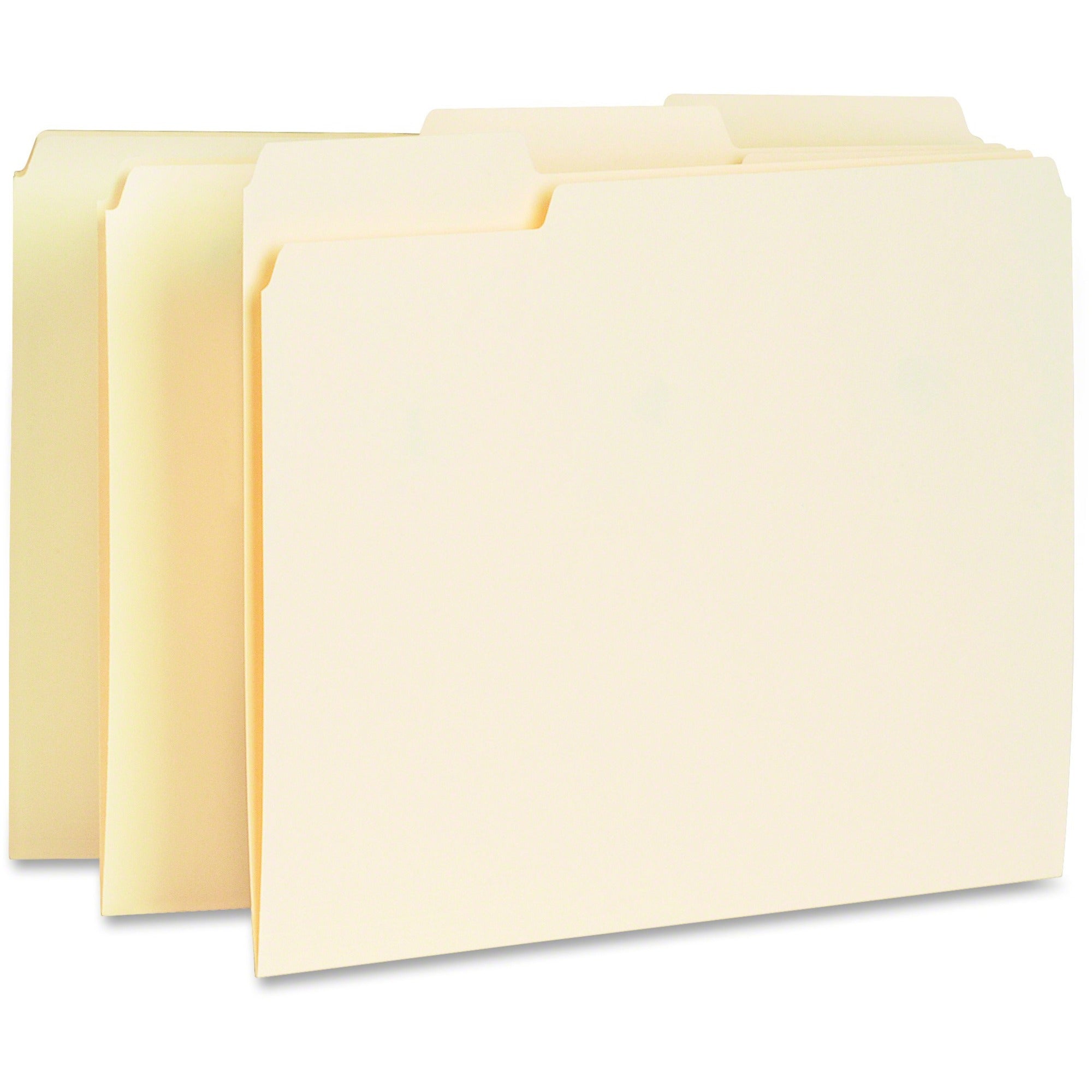 Business Source 1/3 Tab Cut Letter Recycled Top Tab File Folder - 8 1/2" x 11" - Top Tab Location - Assorted Tab Position - 11 pt. - Manila - Manila - 10% Recycled - 100 / Box