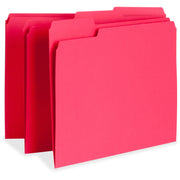 Business Source Red 1/3 Tab Cut Letter Size Top Tab File Folders, 11 pt., 1 Ply, 10% Recycled, Assorted Tab Positions, 100/Box