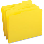 Business Source 1/3 Tab Cut Letter Size Yellow Top Tab File Folders, 11 pt., 1 Ply, 10% Recycled, Assorted Tab Positions, 100/Box