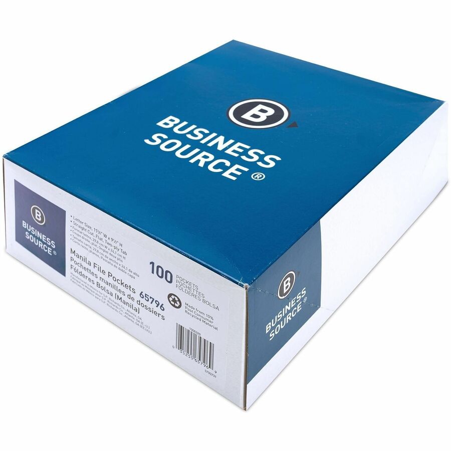 Business Source Letter Recycled File Pocket - 8 1/2" x 11" - 11 pt. - 2 Plys - Manila - Slip Resistant, Reinforced Tab, Heavyweight Cover - 10% Recycled - 100 / Box