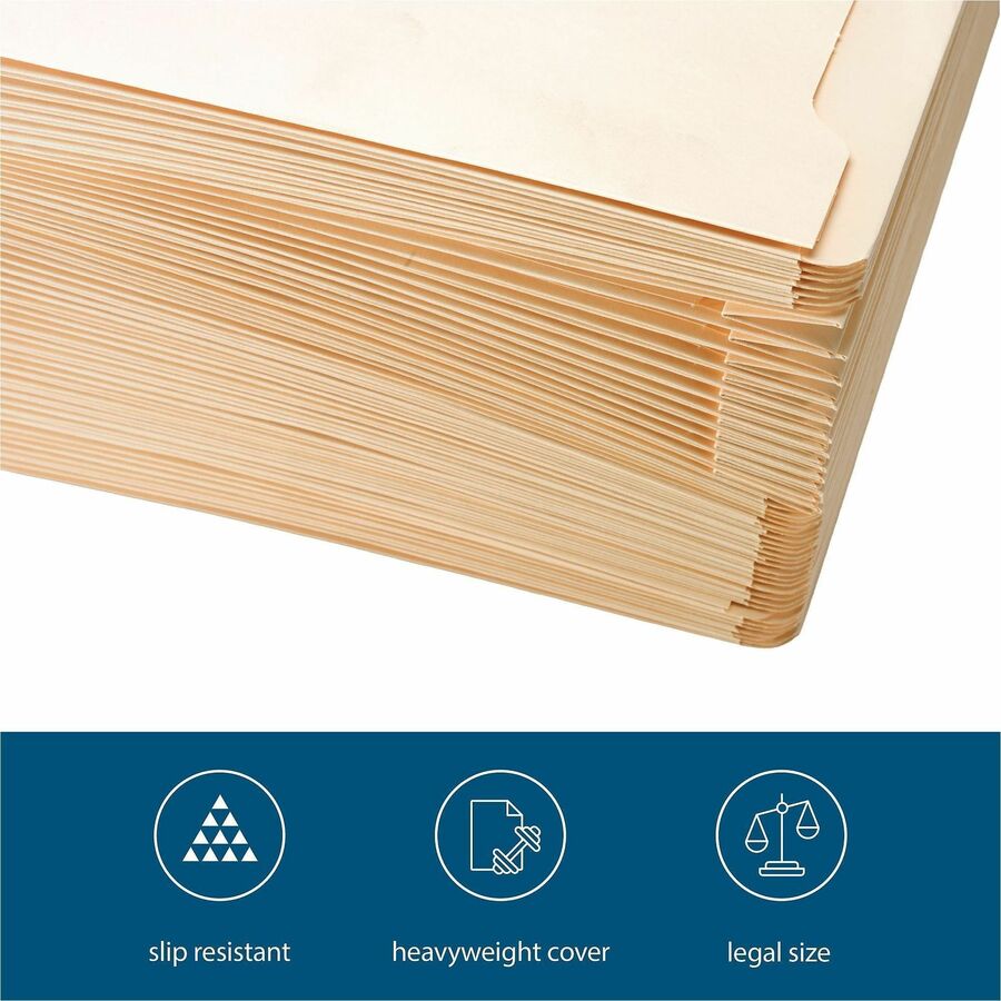 Business Source Straight Tab Cut Legal Recycled File Pocket - 8 1/2" x 14" - 2" Expansion - 11 pt. - Manila - Slip Resistant, Reinforced Tab, Heavyweight Cover - 10% Recycled - 50 / Box
