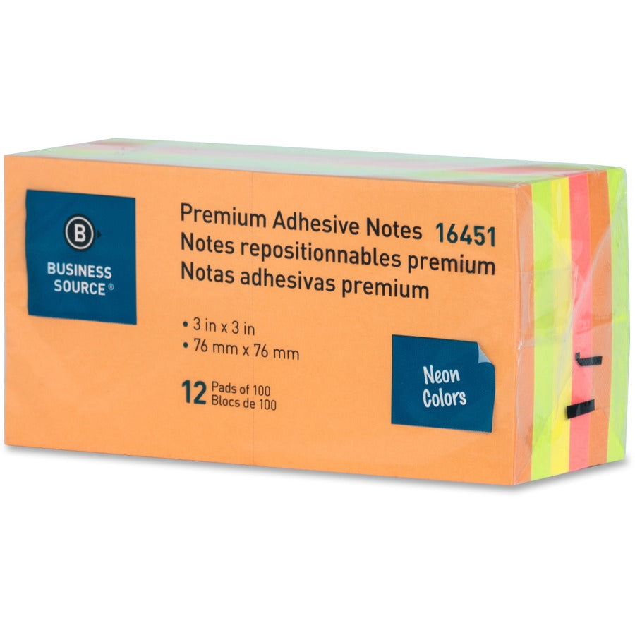 Business Source Repositionable Neon Notes