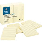 Business Source Ruled Adhesive Notes - 4" Flag/Note Width x 6" Flag/Note Length - Rectangle - Ruled - Yellow - Solvent-free Adhesive, Self-adhesive - 1 Pack
