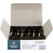 Business Source Fold-back Binder Clips - Large - 2" Length x 2" Width - 1" Size Capacity - Black - Steel - 1 Dozen