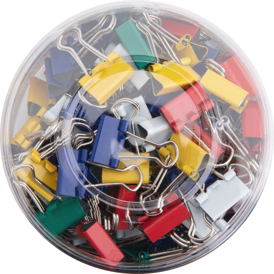 Business Source Colored Fold-back Binder Clips - Mini - 0.6" Width - 0.25" Size Capacity - Assorted - Steel - 100 / Pack
