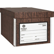 Business Source Economy Medium-duty Storage Boxes, Wood Grain, Cardboard, Lift-off Lid, Stackable, Legal/Letter Size, 10" x 12" x 15", Recycled, 12/Carton