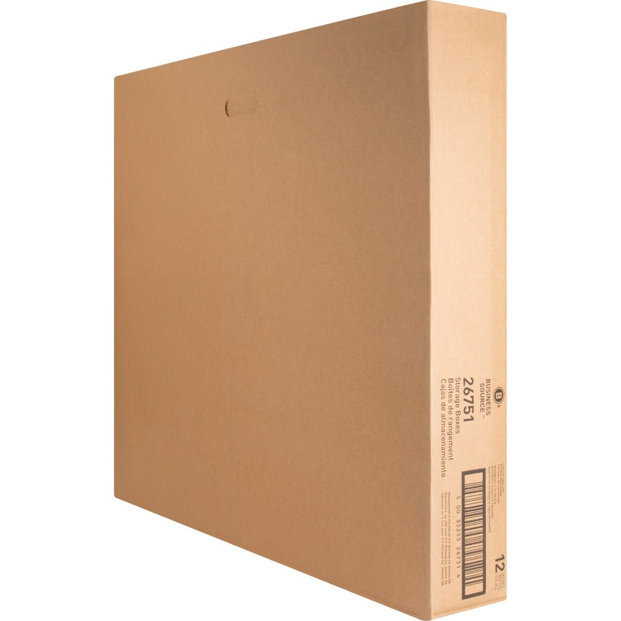 Business Source Economy Medium-duty Storage Boxes, Wood Grain, Cardboard, Lift-off Lid, Stackable, Legal/Letter Size, 10" x 12" x 15", Recycled, 12/Carton