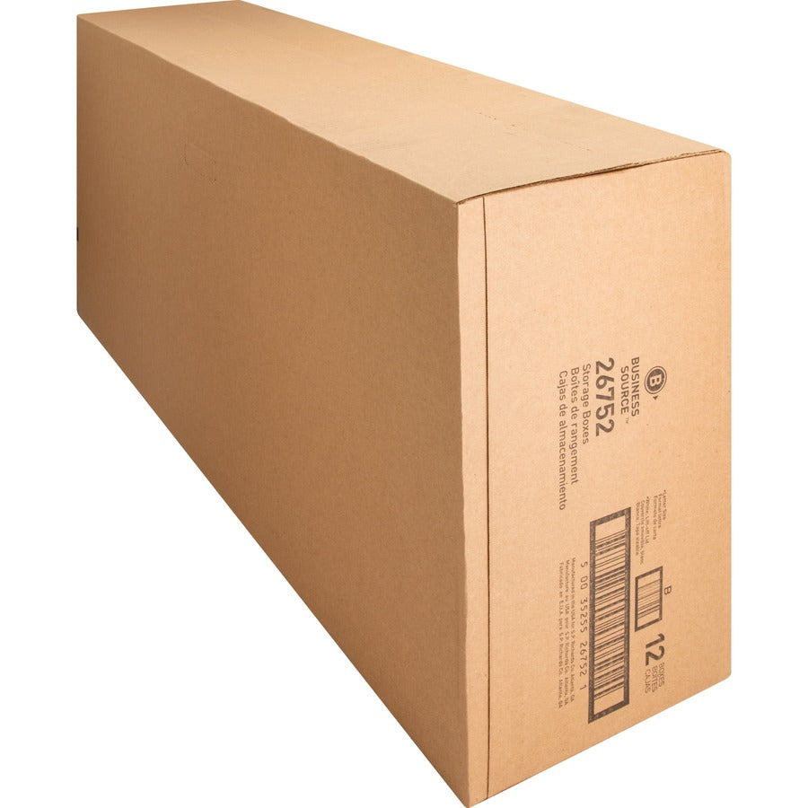 Business Source Lift-off Lid Light Duty Storage Box - External Dimensions: 12" Width x 24" Depth x 10" Height - Media Size Supported: Letter - Lift-off Closure - Light Duty - Stackable - Cardboard - White - For File - Recycled - 12 / Carton