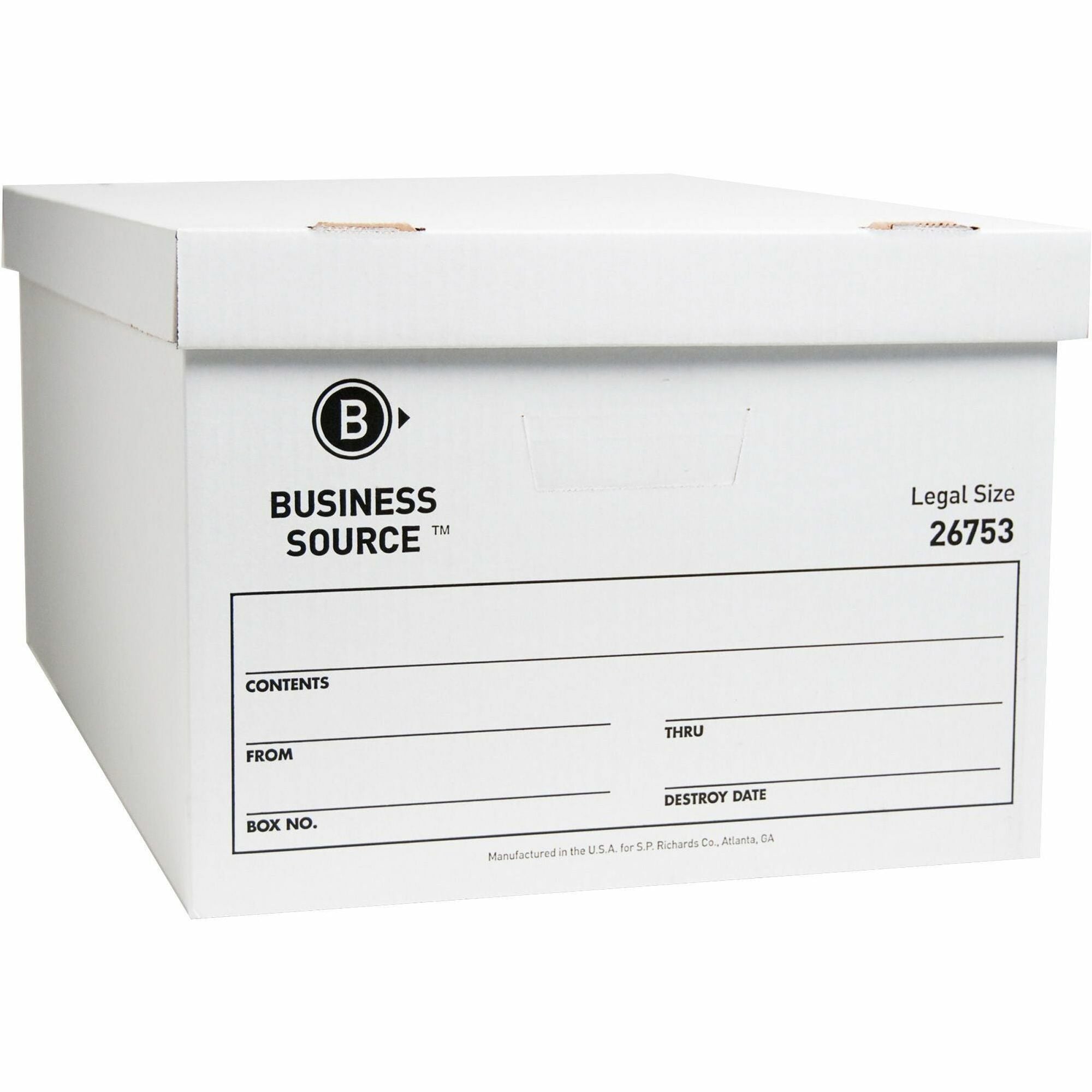 Business Source Lift-off Lid Light Duty Storage Box - External Dimensions: 15" Width x 24" Depth x 10" Height - Media Size Supported: Legal - Lift-off Closure - Light Duty - Stackable - Cardboard - White - For File - Recycled - 12 / Carton