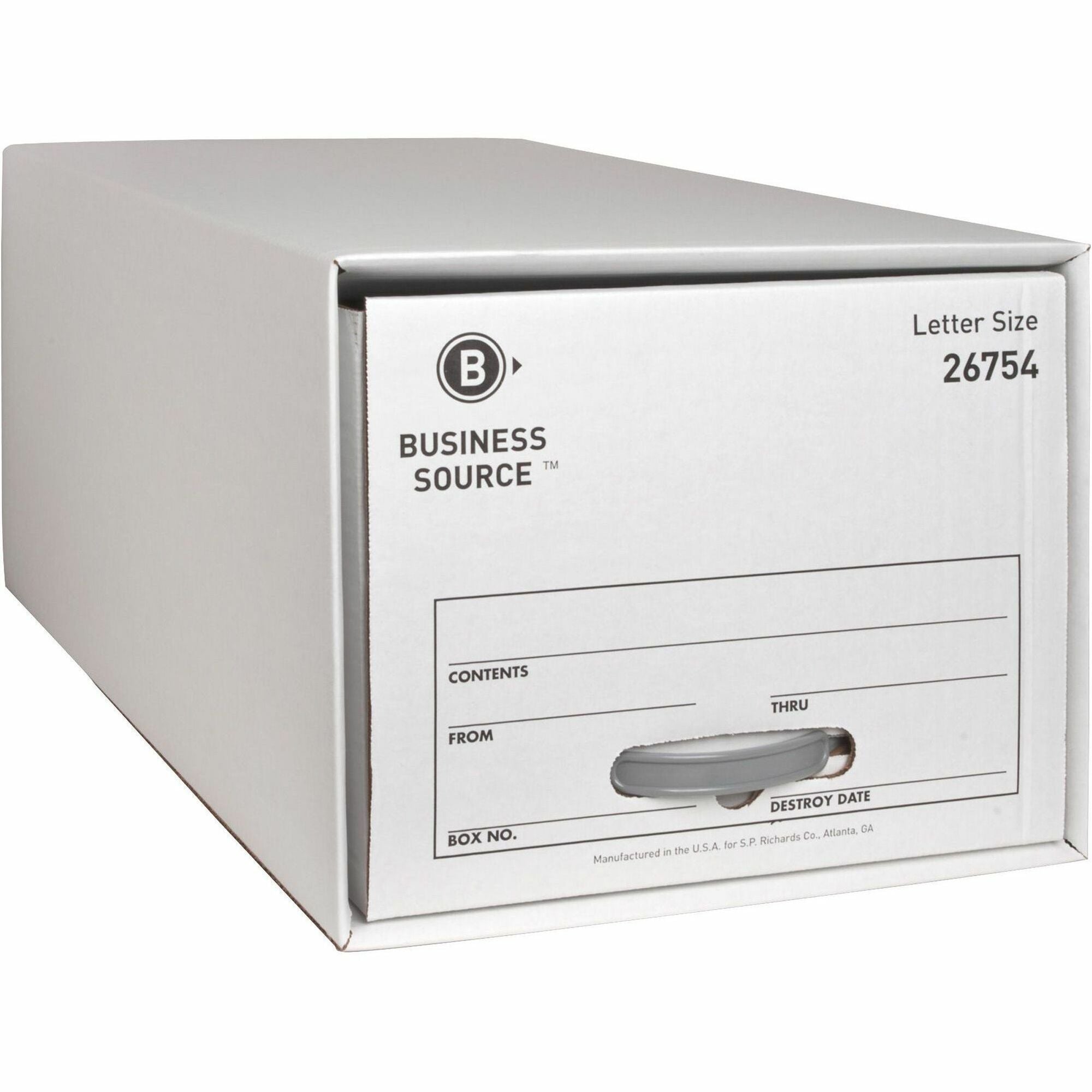 Business Source Drawer Storage Boxes - External Dimensions: 12.5" Width x 23.3" Depth x 10.3" Height - Media Size Supported: Letter - Light Duty - Stackable - White - For File - Recycled - 6 / Carton