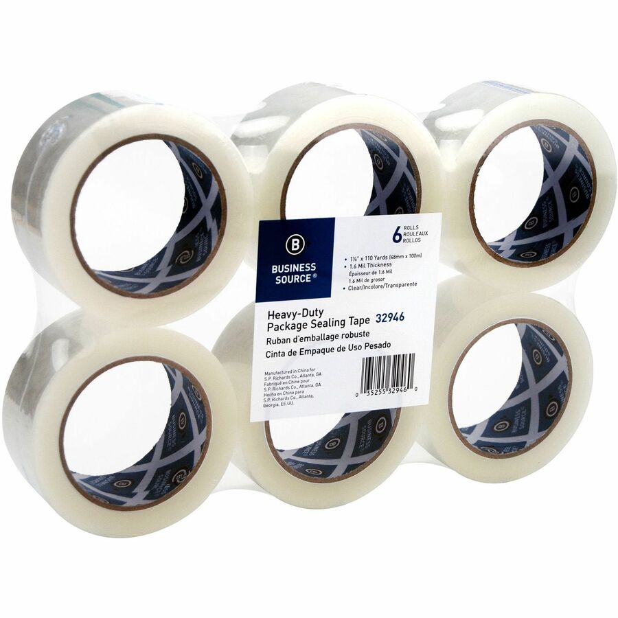 Business Source Heavy-duty Packaging/Sealing Tape - 110 yd Length x 1.88" Width - 3" Core - Clear - 1.60 mil - Breakage Resistance - For Bonding, Packing - 1 Pack