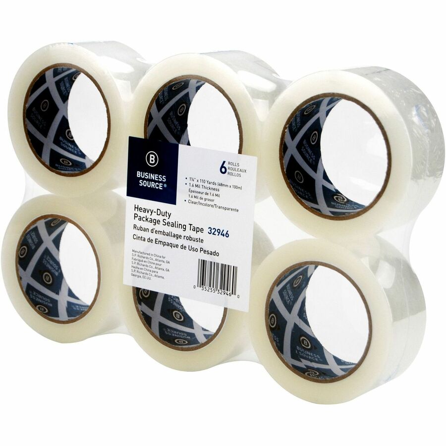 Business Source Heavy-duty Packaging/Sealing Tape - 110 yd Length x 1.88" Width - 3" Core - Clear - 1.60 mil - Breakage Resistance - For Bonding, Packing - 1 Pack