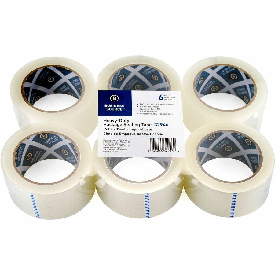 Business Source Heavy-duty Packaging/Sealing Tape - 110 yd Length x 1.88" Width - 3" Core - Clear - 1.60 mil - Breakage Resistance - For Bonding, Packing - 1 Pack