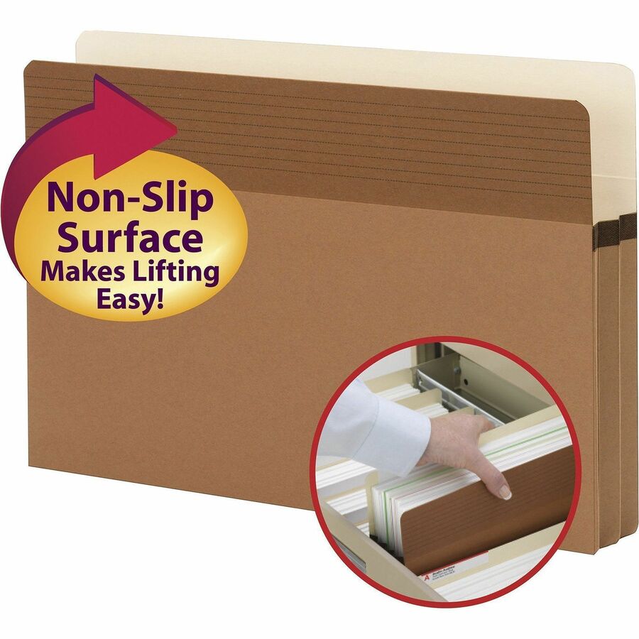 Smead Easy Grip Straight Tab Cut Legal Recycled File Pocket - 8 1/2" x 14" - 1 3/4" Expansion - Redrope - Tear Proof, Tear Resistant, Reinforced Gusset - 30% Recycled - 25 / Box