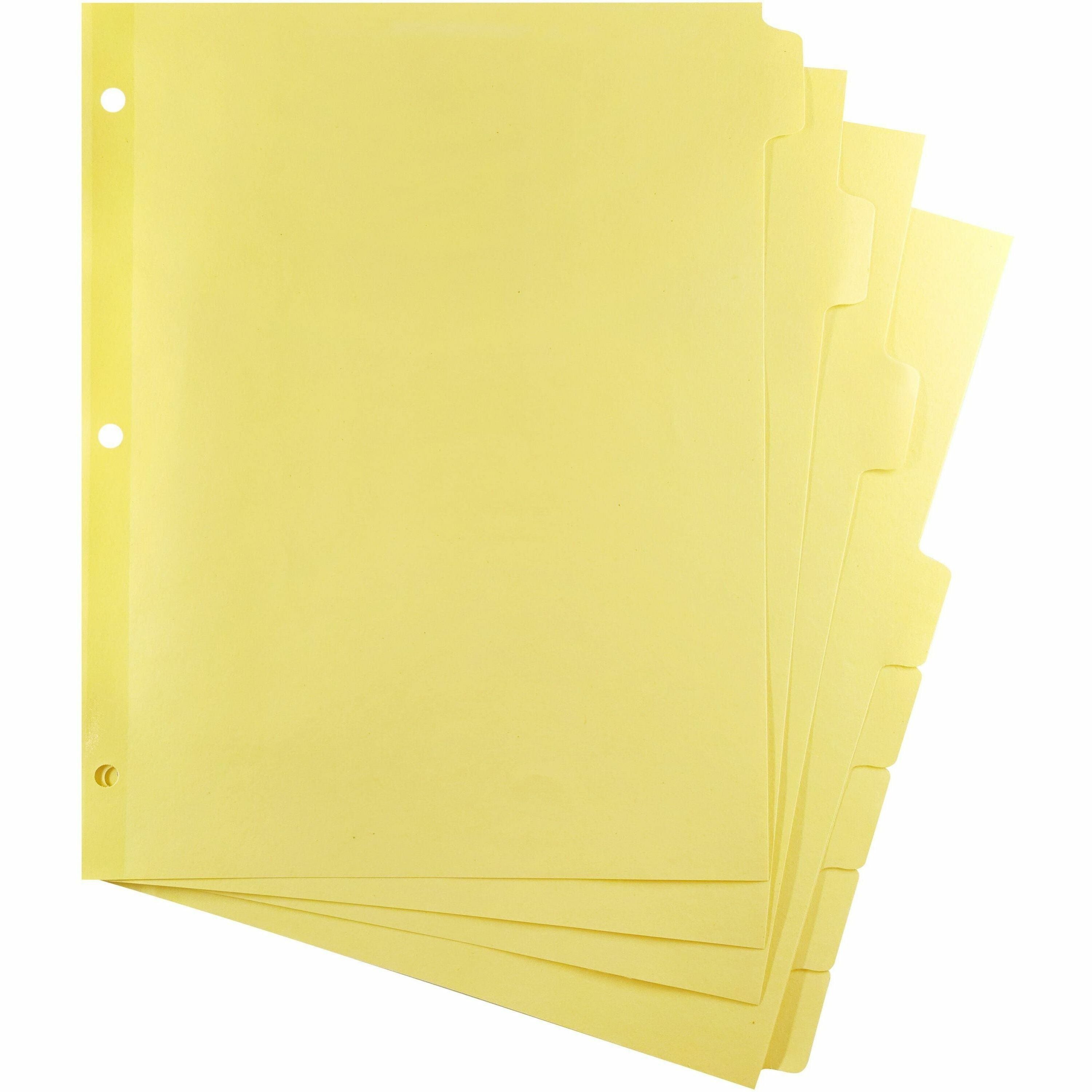 Business Source Mylar-reinforced Plain Tab Indexes - 8 Write-on Tab(s) - 8 Tab(s)/Set - 8.5" Divider Width x 11" Divider Length - Letter - 3 Hole Punched - Canary Tab(s) - Hole-punched, Mylar Reinforced Edge - 1 Box