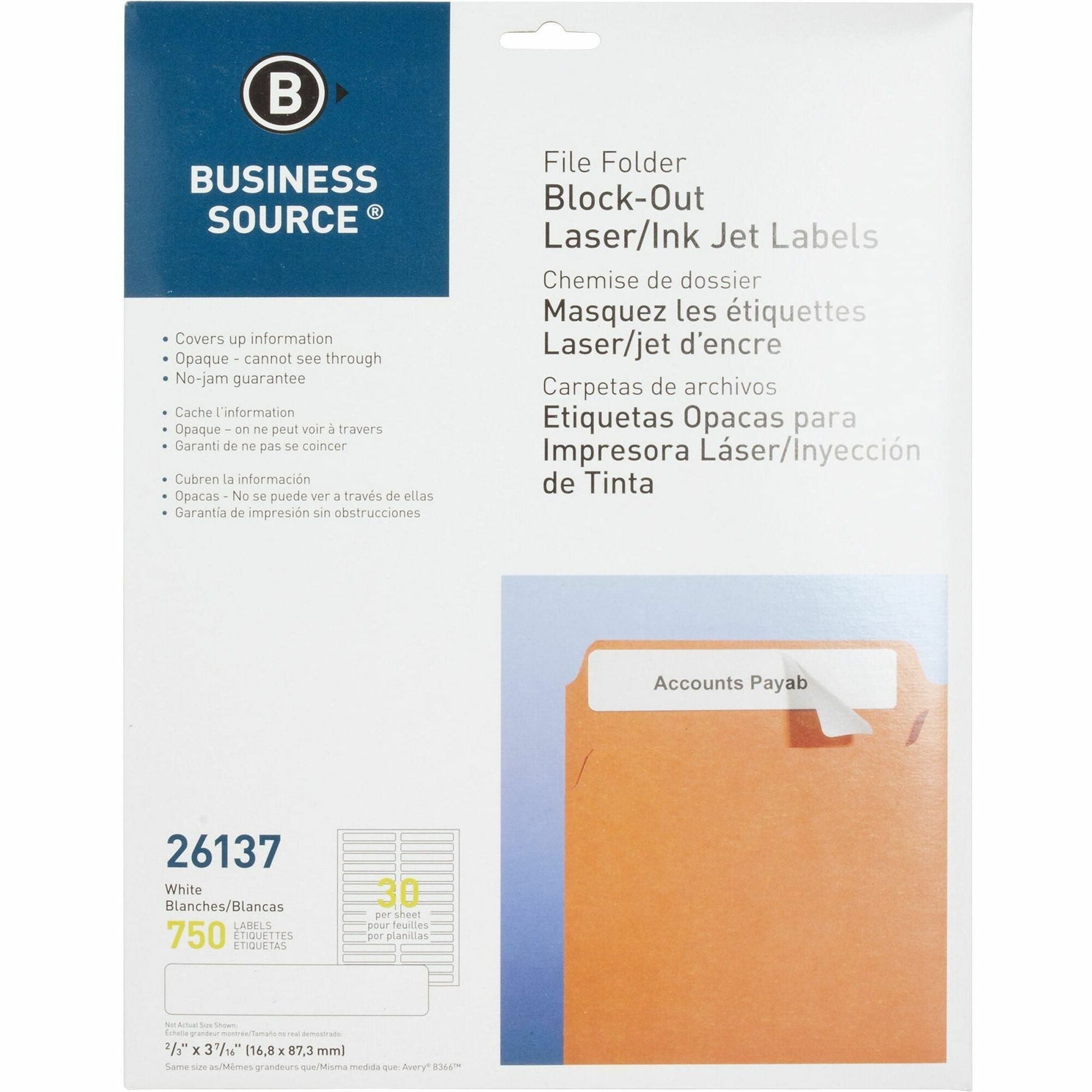 3 7/16" Length - Permanent Adhesive - Laser, Inkjet - White - Lignin-free - 30 / Sheet - 750 / Pack
