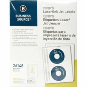 Business Source CD/DVD Labels - 4 5/8" Diameter - Permanent Adhesive - Circle - Inkjet, Laser - White - Lignin-free, Smudge Resistant - 100 / Pack