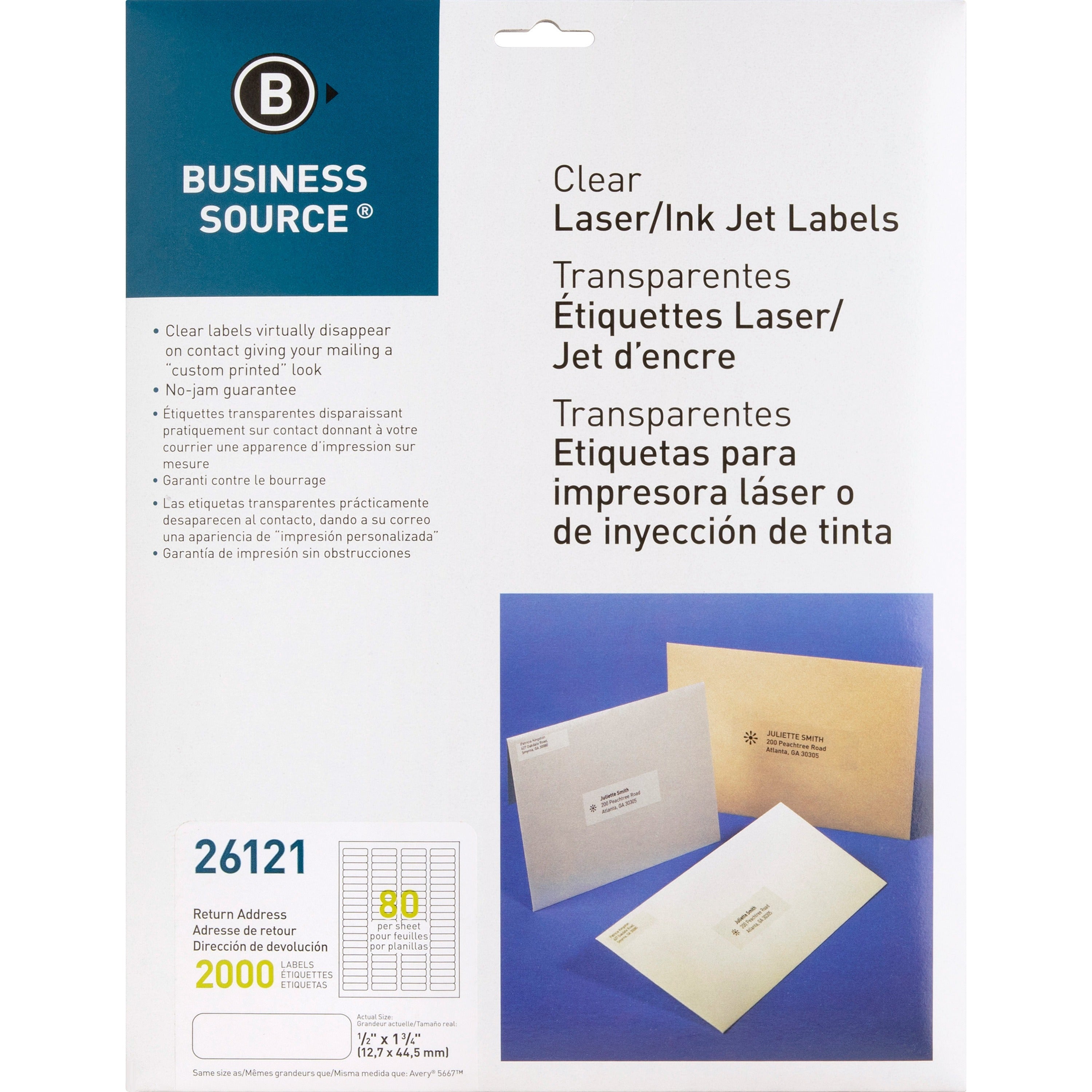 1/2" Height x 1 3/4" Width - Permanent Adhesive - Rectangle - Laser - Clear - Self-adhesive - 80 / Sheet - 2000 / Pack