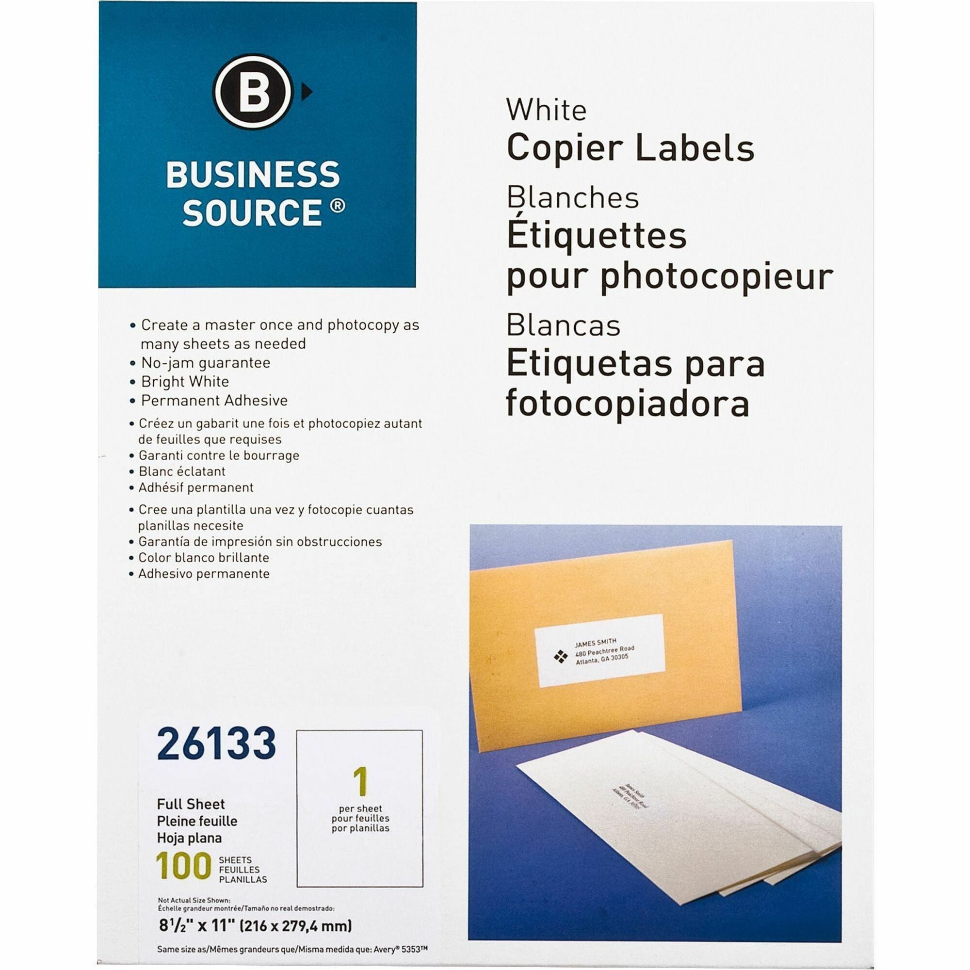 8 1/2" Width x 11" Length - Rectangle - White - Lignin-free, Jam-free - 1 / Sheet - 100 / Pack