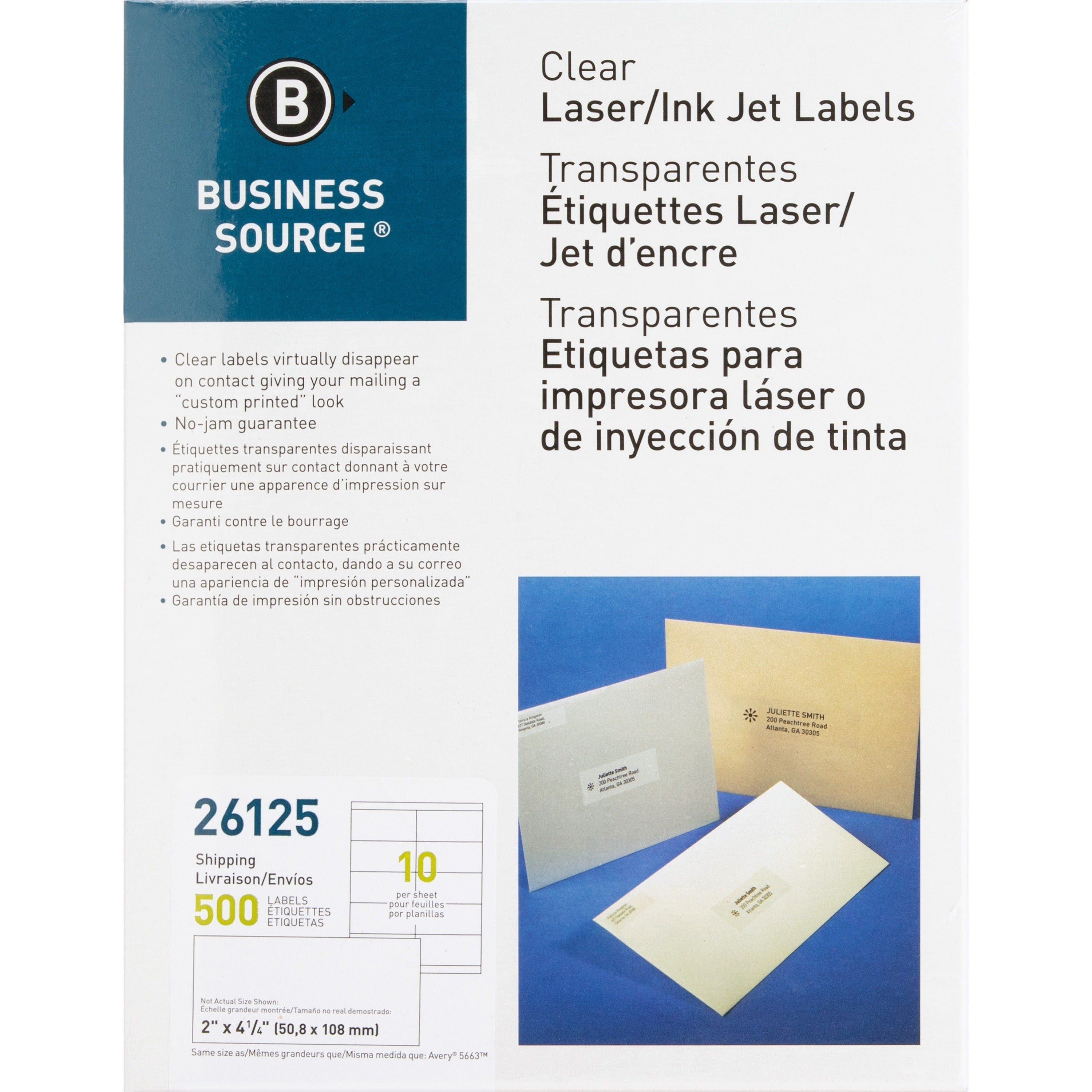 2" Width x 4 1/4" Length - Permanent Adhesive - Rectangle - Laser - Clear - Self-adhesive - 10 / Sheet - 500 / Pack