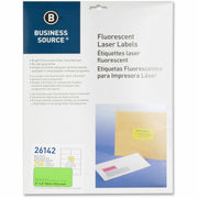 Business Source Neon Labels - 2" Width x 4" Length - Permanent Adhesive - Rectangle - Laser - Neon Green - Jam-free, Pressure Sensitive - 10 / Sheet - 250 / Pack