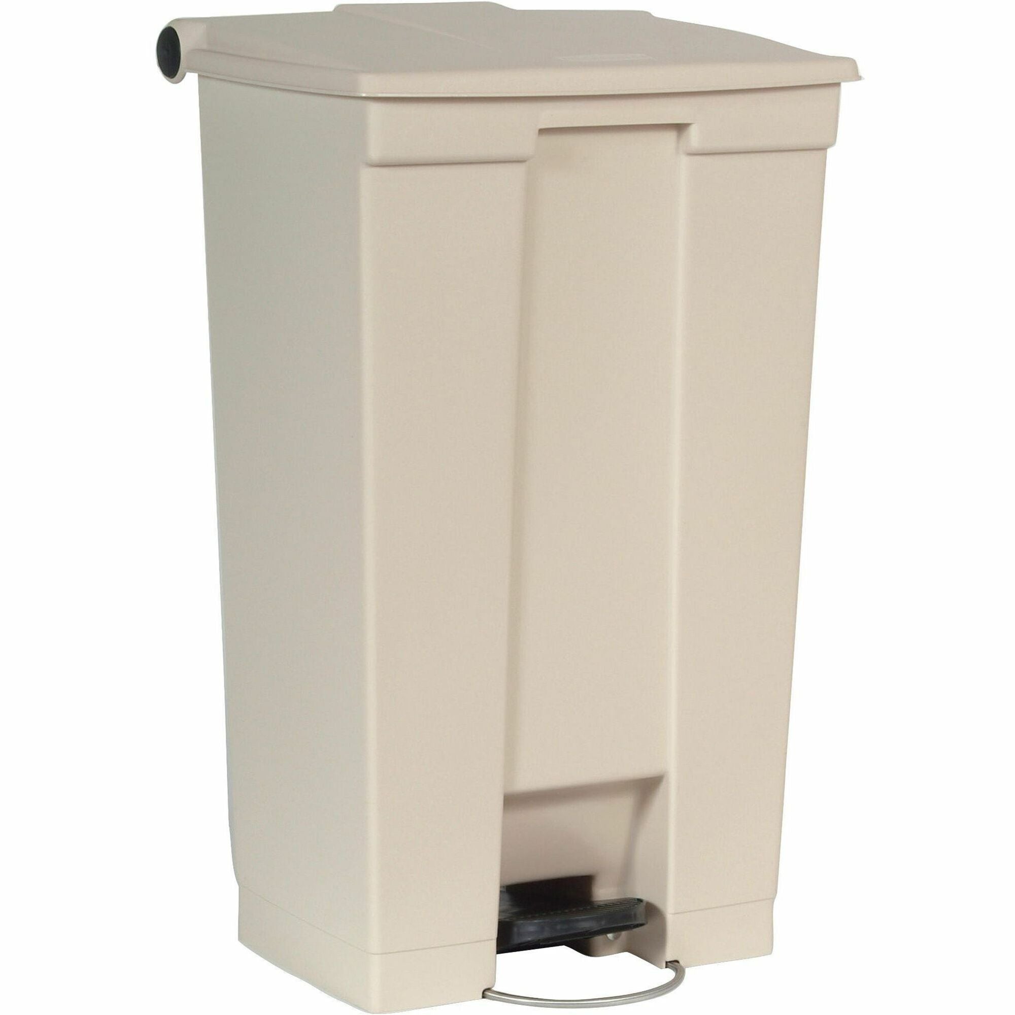 Rubbermaid Commercial Mobile Step-On Container, 23 Gallon, Rectangular, Step-On Opening, Overlapping Lid, Fire-Safe, Leak Proof, Heavy Duty, Pedal Control, Wheels, Beige, Resin/Stainless Steel, 1 Each
