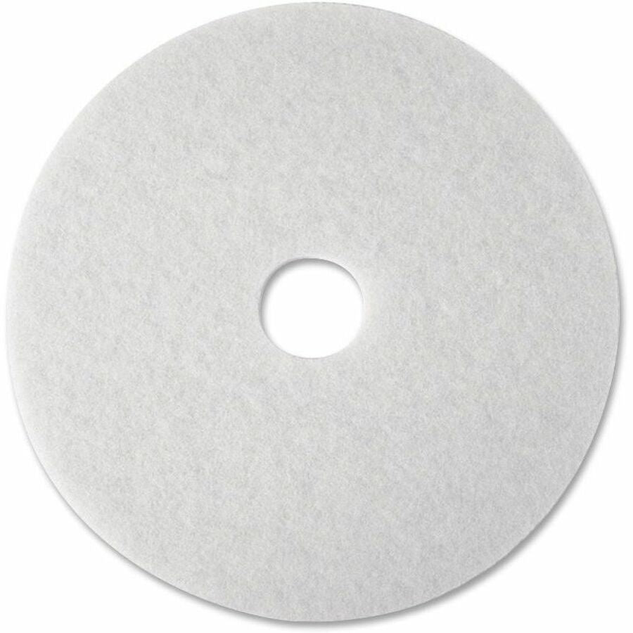 3M White Super Polish Pads - Round - 20" Diameter - Polishing, Floor, Buffing, Scrubbing - Wood Floor - 175 rpm to 600 rpm Speed Supported - Textured, Adhesive, Durable, Scuff Mark Remover, Heel Mark Remover - Polyester Fiber - White - 5 / Carton