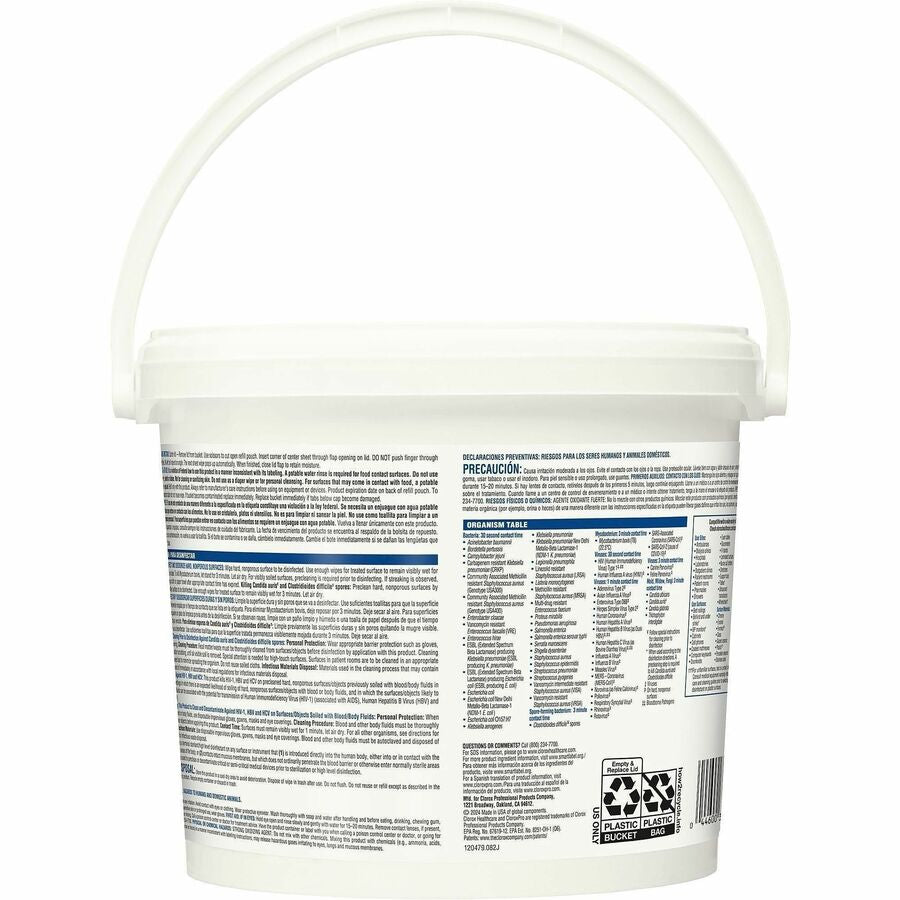 Clorox Healthcare Bleach Germicidal Wipes Bucket - Ready-To-Use - 12" Length x 12" Width - Disinfectant - White - 110/Tub - 1 Each