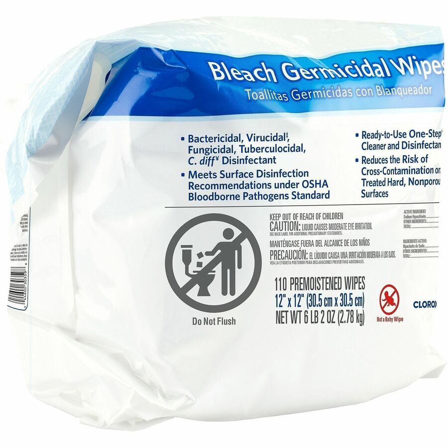For Healthcare - Ready-To-Use - 12" Length x 12" Width - Recommended For: Bacteria Remover, Virus Remover, Fungi Remover, Germs Remover - Disinfectant, Anti-bacterial - White - 110/Bag - 1 Each