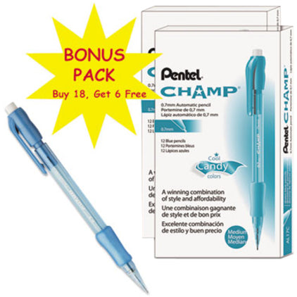 Pentel Champ Mechanical Pencils - 0.7 mm Lead - Blue Barrel - 24 / Pack
