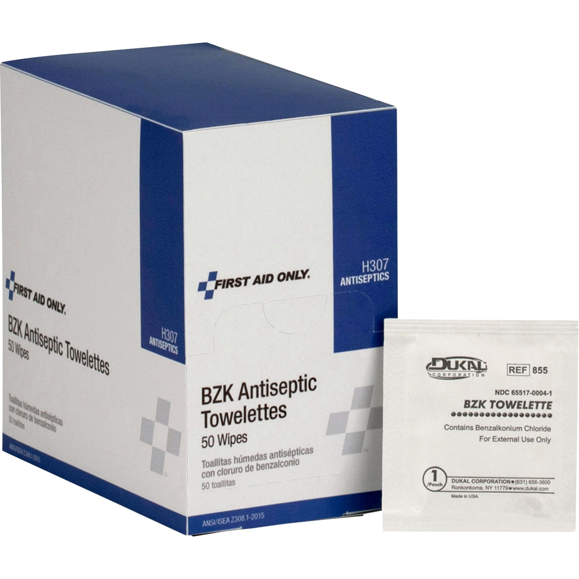 First Aid Only BZK Antiseptic Towelettes - - 4.75" Width x 7.75" Length - 1 Box